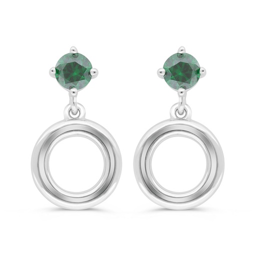 [EAR01EMR00000C402] Sterling Silver 925 Earring Rhodium Plated Embedded With Emerald Zircon