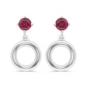 Sterling Silver 925 Earring Rhodium Plated Embedded With Ruby Corundum