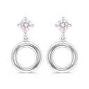 Sterling Silver 925 Earring Rhodium Plated Embedded With Pink Zircon