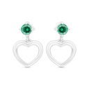 Sterling Silver 925 Earring Rhodium Plated Embedded With Emerald Zircon