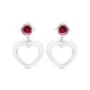 Sterling Silver 925 Earring Rhodium Plated Embedded With Ruby Corundum