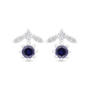 Sterling Silver 925 Earring Rhodium Plated Embedded With Sapphire Corundum And White Zircon