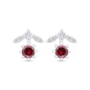 Sterling Silver 925 Earring Rhodium Plated Embedded With Ruby Corundum And White Zircon