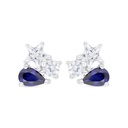 Sterling Silver 925 Earring Rhodium Plated Embedded With Sapphire Corundum And White Zircon