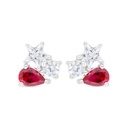 Sterling Silver 925 Earring Rhodium Plated Embedded With Ruby Corundum And White Zircon