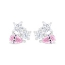 Sterling Silver 925 Earring Rhodium Plated Embedded With Pink Zircon And White Zircon