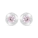 Sterling Silver 925 Earring Rhodium Plated Embedded With Pink Zircon And White Zircon