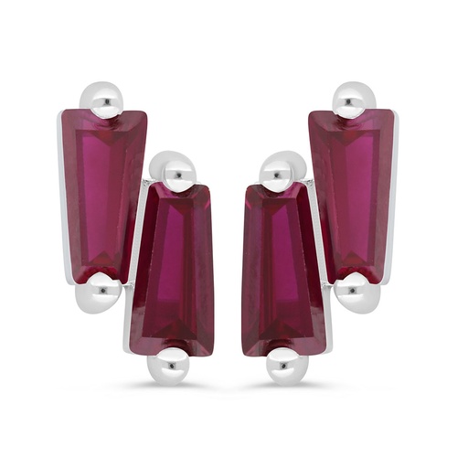 [EAR01RUB00000C408] Sterling Silver 925 Earring Rhodium Plated Embedded With Ruby Corundum