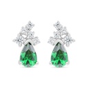 Sterling Silver 925 Earring Rhodium Plated Embedded With Emerald Zircon And White Zircon