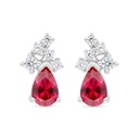 Sterling Silver 925 Earring Rhodium Plated Embedded With Ruby Corundum And White Zircon