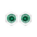 Sterling Silver 925 Earring Rhodium Plated Embedded With Emerald Zircon