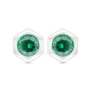 Sterling Silver 925 Earring Rhodium Plated Embedded With Emerald Zircon