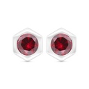 Sterling Silver 925 Earring Rhodium Plated Embedded With Ruby Corundum