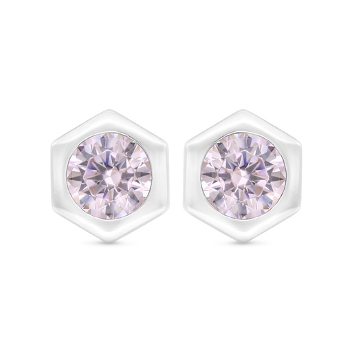 [EAR01PIK00000C410] Sterling Silver 925 Earring Rhodium Plated Embedded With Pink Zircon
