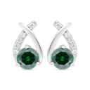 Sterling Silver 925 Earring Rhodium Plated Embedded With Emerald Zircon And White Zircon