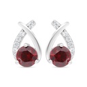 Sterling Silver 925 Earring Rhodium Plated Embedded With Ruby Corundum And White Zircon