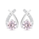 Sterling Silver 925 Earring Rhodium Plated Embedded With Pink Zircon And White Zircon