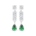 Sterling Silver 925 Earring Rhodium Plated Embedded With Emerald Zircon And White Zircon