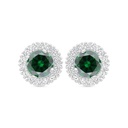 Sterling Silver 925 Earring Rhodium Plated Embedded With Emerald Zircon And White Zircon