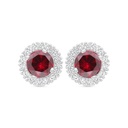 Sterling Silver 925 Earring Rhodium Plated Embedded With Ruby Corundum And White Zircon
