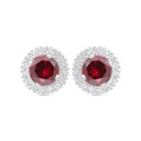 Sterling Silver 925 Earring Rhodium Plated Embedded With Ruby Corundum And White Zircon