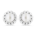 Sterling Silver 925 Earring Rhodium Plated Embedded With White Shell Pearl 