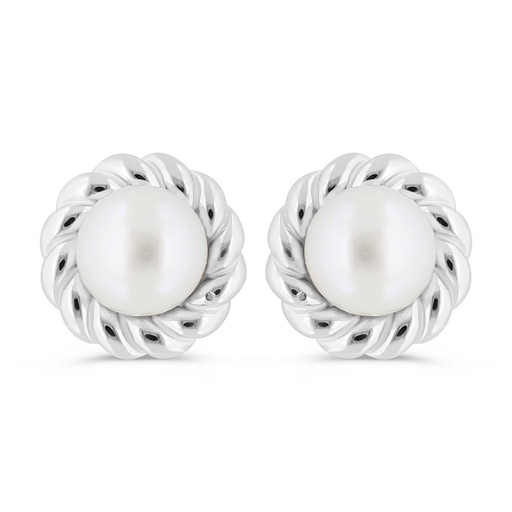 [EAR01PRL00000C415] Sterling Silver 925 Earring Rhodium Plated Embedded With White Shell Pearl 