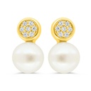 Sterling Silver 925 Earring Golden Plated Embedded With White Shell Pearl And White Zircon