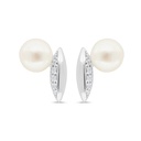 Sterling Silver 925 Earring Rhodium Plated Embedded With White Shell Pearl And White Zircon