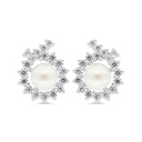 Sterling Silver 925 Earring Rhodium Plated Embedded With White Shell Pearl And White Zircon