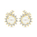 Sterling Silver 925 Earring Golden Plated Embedded With White Shell Pearl And White Zircon