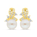 Sterling Silver 925 Earring Golden Plated Embedded With White Shell Pearl And White Zircon