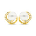 Sterling Silver 925 Earring Golden Plated Embedded With White Shell Pearl And White Zircon