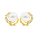 Sterling Silver 925 Earring Golden Plated Embedded With White Shell Pearl And White Zircon