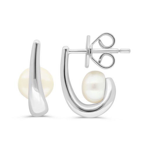 [EAR01PRL00000C430] Sterling Silver 925 Earring Rhodium Plated Embedded With White Shell Pearl 