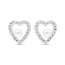 Sterling Silver 925 Earring Rhodium Plated Embedded With White Shell Pearl And White Zircon