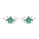 Sterling Silver 925 Earring Rhodium Plated Embedded With Emerald Zircon And White Zircon