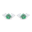 Sterling Silver 925 Earring Rhodium Plated Embedded With Emerald Zircon And White Zircon