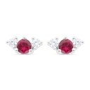 Sterling Silver 925 Earring Rhodium Plated Embedded With Ruby Corundum And White Zircon
