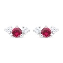 Sterling Silver 925 Earring Rhodium Plated Embedded With Ruby Corundum And White Zircon