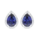 Sterling Silver 925 Earring Rhodium Plated Embedded With Sapphire Corundum And White Zircon