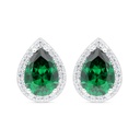 Sterling Silver 925 Earring Rhodium Plated Embedded With Emerald Zircon And White Zircon