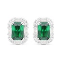 Sterling Silver 925 Earring Rhodium Plated Embedded With Emerald Zircon And White Zircon