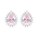 Sterling Silver 925 Earring Rhodium Plated Embedded With Pink Zircon And White Zircon