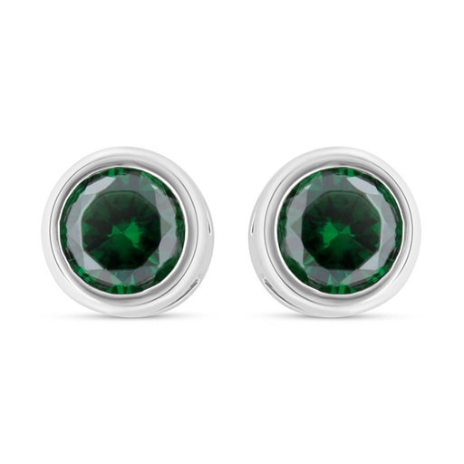 [EAR01EMR00000C438] Sterling Silver 925 Earring Rhodium Plated Embedded With Emerald Zircon