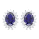 Sterling Silver 925 Earring Rhodium Plated Embedded With Sapphire Corundum And White Zircon