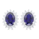 Sterling Silver 925 Earring Rhodium Plated Embedded With Sapphire Corundum And White Zircon