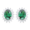 Sterling Silver 925 Earring Rhodium Plated Embedded With Emerald Zircon And White Zircon