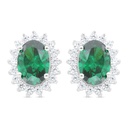 Sterling Silver 925 Earring Rhodium Plated Embedded With Emerald Zircon And White Zircon