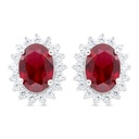 Sterling Silver 925 Earring Rhodium Plated Embedded With Ruby Corundum And White Zircon